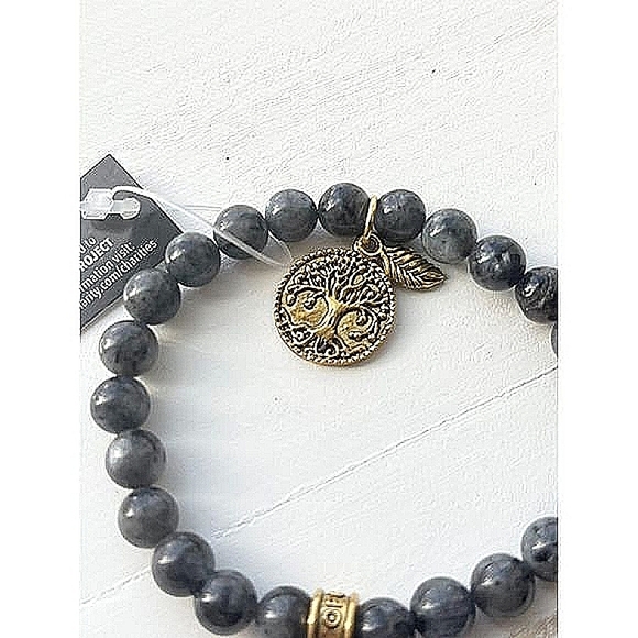 cfc Tree of Life Leaf Gray Glass Bead Nature Stretch Beaded Bracelet - Picture 4 of 5